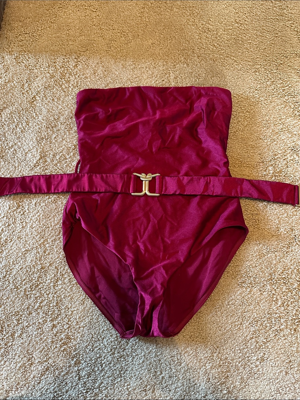 Zimmermann Belted Strapless One-Piece Swimsuit in Burgundy - Picture 3 of 4